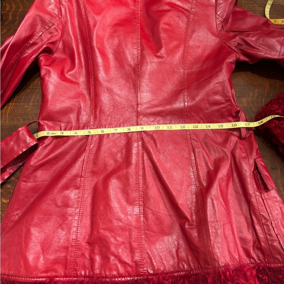 Vintage Berto Lucci Creazione  Fur Trimmed Red Leather Jacket - Picture 16 of 16
